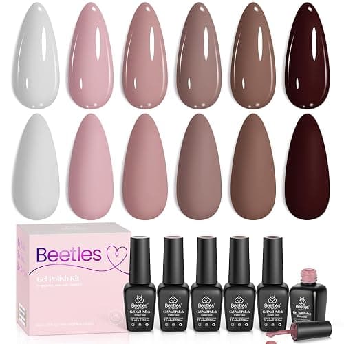 Beetles Neutral Gel Polish Set, Coffee Time Collection,6 Colors | Nude Pink Brown Neutral Colors Gel for Nail Art Manicure Soak Off Uv LED Nail Lamp Needed Gifts for Women - Image 1
