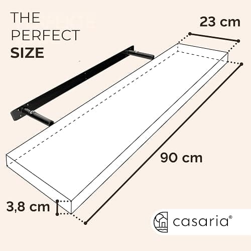 CASARIA® Set of 2 90cmx23cm Dark Oak Floating Shelf Including Bracket | Wall Shelving Living Room Kitchen Bedroom Office | 38mm Thick | Hidden Wall Fixing | 15kg Capacity MDF thumbnail 3