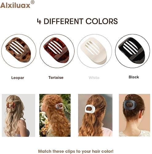 4 PCS Flat Claw Clips for Women, French Design Flat Hair Claws, Ergonomic Curved Claw Clips for Thick Thin Curly Hair, Strong Hold No Slip Grip Hair Clips, Cute Hair Jaw Clips Nonslip Clips thumbnail 3