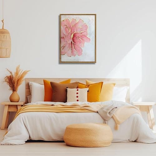 Framed Pink Peony Flower Canvas Wall Art Modern Pink and Gold Floral painting Decor Pictures Abstract flowering Posters Prints for Corridor Living Classroom Bedroom Woman Room Decoration thumbnail 9