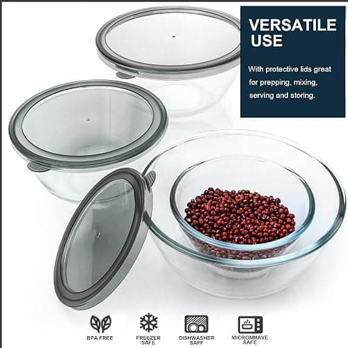 M MCIRCO Glass Mixing Bowls with Lids, 4 Packs Glass Bowl Set, Nesting Bowls for Meal Prep, Food Storage, Glass bowl For Cooking, Baking, BPA-Free, 0.8/1.7/1.6/2.9/4.8 Qt - 4pcs thumbnail 7