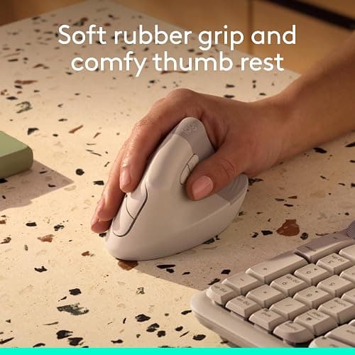 Logitech Lift Vertical Ergonomic Wireless Mouse - Sand | Connect via Bluetooth or included Logi Bolt USB-A receiver, quiet clicks, 4 of 6 buttons customizable, Windows Mac compatible thumbnail 2