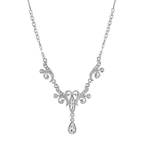 1928 Jewelry Crystal Teardrop Y-Shape Necklace, 15" - Image 1