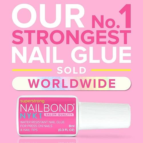 Super Strong Nail Glue for Press On Nails, Nail Tips & Acrylic Nails (8ml) NYK1 NailBond Brush On Glue for Press Ons, Tips & Acrylics - Long Lasting, Maximum Strength, Mess-Free Application thumbnail 2