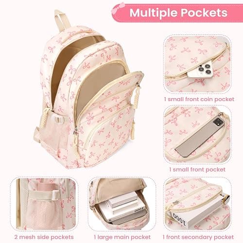 jingyuKJ Coquette Bow Backpack - Cute Kawaii Backpack Set Aesthetic Daypack Coquette Rucksack (A01 Bow Pink) thumbnail 4