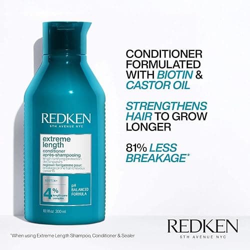 Redken Extreme Length Biotin Shampoo & Conditioner Set For Longer Hair – Promotes Healthy Hair Growth, Strengthens Damaged Hair, Prevents Hair Breakage, Infused With Biotin thumbnail 4