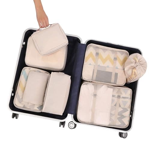 BAGAIL 8 Set Packing Cubes Luggage Organizer Bags for Travel Accessories-Cream - Cream - 8 Set thumbnail 6