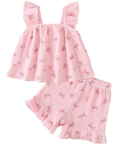 Jecson Toddler Girl Outfits Baby Girl Summer Clothes Sleeveless Ruffle Dress Tops and Shorts Clothing Sets 12M-4Y - Image 1
