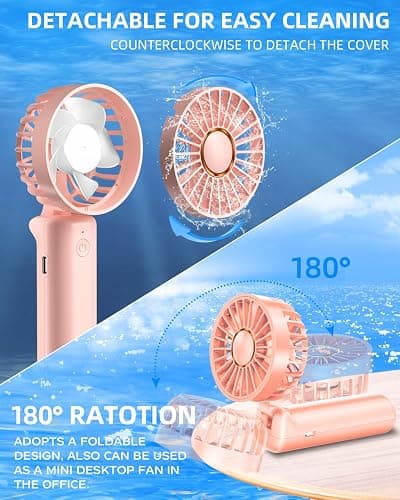 Hssio Portable Handheld Fan, Mini Desk Fan Foldable 2000mAh, 180° Ratotion, 3 Speeds, Ultra Quite, Up to 8H Long Use Time, Small Personal Cooling Fans Makeup Eyelash Fan for Women Girl thumbnail 7