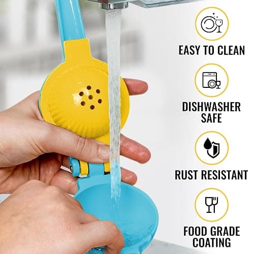 Zulay Metal 2-In-1 Lemon Squeezer Manual - Sturdy, Max Extraction Hand Juicer Lemon Squeezer Gets Every Last Drop - Easy to Clean Manual Citrus Juicer - Easy-to-Use Lemon Juicer Squeezer - Blue/Yellow thumbnail 6