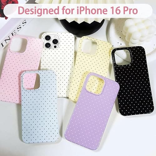 Hython for iPhone 16 Pro Case Cute Polka Dot Aesthetic Design Simple Cover 6.3", Thin Slim Anti-Scratch Soft TPU Bumper Shockproof Rubber Protective Phone Cases for Women Girls Girly Boys, White thumbnail 5