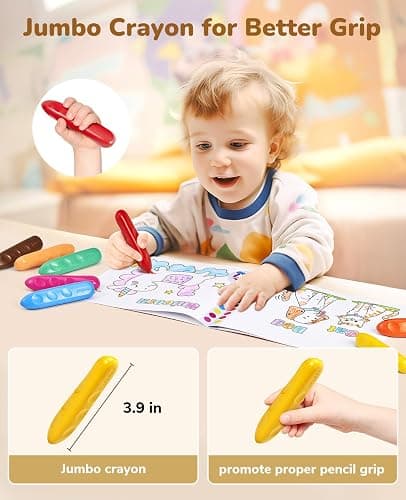 JoyCat 16 Colors Jumbo Crayons for Toddlers 1-3 4 5 6 year old Kid,Easy-Grip,Unbreakable,Non-Toxic,Washable,big,Triangular toddler Crayons with Coloring Activity Paper,Ideal for Kids with Art Supplies - 16 thumbnail 2
