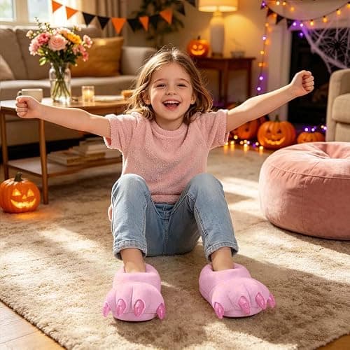 Kids Furry Paws Slippers Boys Girls Cute Funny Slipper Shoes 7-12Y | Plush Furry Monster Cat Paw Slipper Flannel Animal Claw Winter Boots Props Halloween Christmas Birthday Holiday Party Costume thumbnail 7