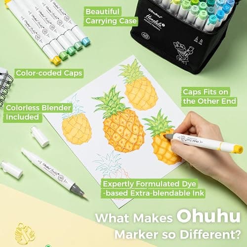 Ohuhu Alcohol Markers Brush and Chisel Tip: 48-Color Double Tipped Art Marker Set for Artist Adults Cozy Coloring Illustrations - Honolulu 2- Brush and Chisel Dual Tips- Refillable - AP Certificated thumbnail 7