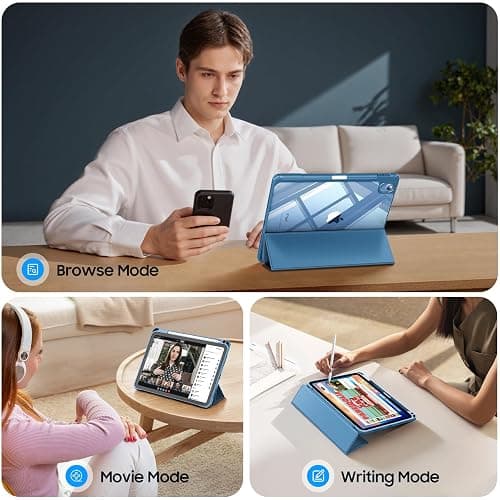 Fintie Hybrid Slim Case for iPad (A16) 11th Generation 11 Inch (2025), iPad 10th Generation 10.9 Inch (2022) - Shockproof Cover with Clear Transparent Back Shell & Pencil Holder, Ocean Blue thumbnail 3