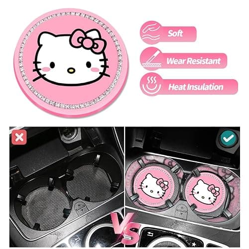 2PCS Cute Kitty Cup Holder Coasters, Black Silicone Anti-Slip Car Coasters,Car Cup Pads,Universal 2.75 Inch thumbnail 4