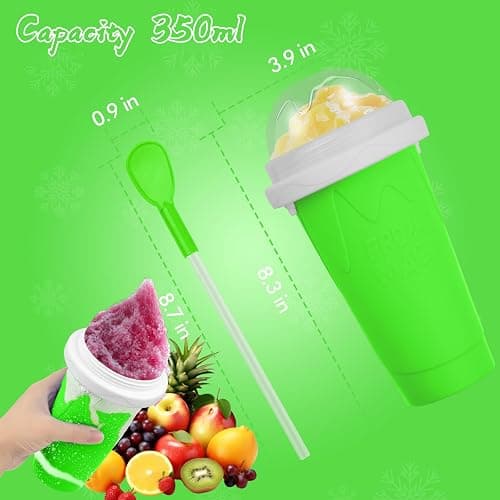 Slushie Maker Cup,DIY Magic Slushy Maker Squeeze Cups,Portable Smoothie Squeeze Cups for Juices,Milk and Ice Cream Make,Double Layer Squeeze Slushy Maker Cup,Birthday Gifts for Friend (Green) thumbnail 3
