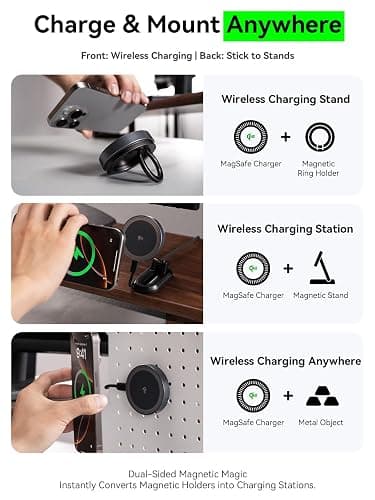 THREEKEY Qi2 MagSafe Charger, Magnetic Charger for iPhone 17/16/15/14/13/12 Series & Galaxy S25 Ultra, Qi2 Wireless Charger Dual-Sided Magnets, 15W Fast Charging Pad with 5FT USB-C Cable (Black) thumbnail 7
