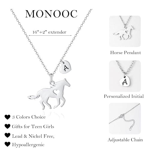 MONOOC Valentines Gifts for Kids Her Girls - Horse Necklace Gifts for Girls Horse Jewelry Necklaces Heart Initial Necklace Valentines Gift for Kids Her Teen Girl Women thumbnail 8
