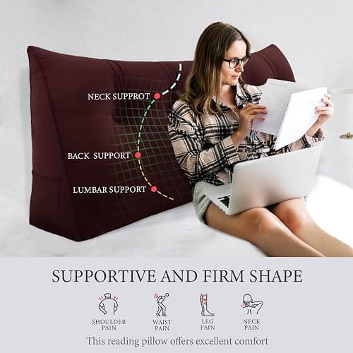 Rucener 8 lbs Thickened Twin Wedge Pillow Headboard College Dorm Bed Velvet Wedge Pillow Backrest Support Triangular Headboard Pillows with Side Pocket, Dorm Bedding Essentials for Girls & Boys thumbnail 4