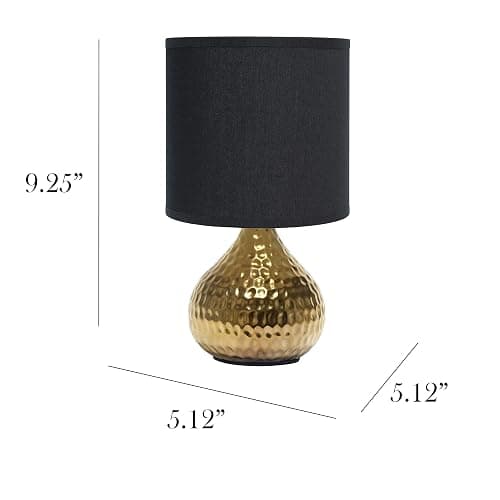 Simple Designs LT2073-GDB Mini Hammered Texture Gold Drip Table Lamp with Black Shade - Gold/Black - Solid thumbnail 3