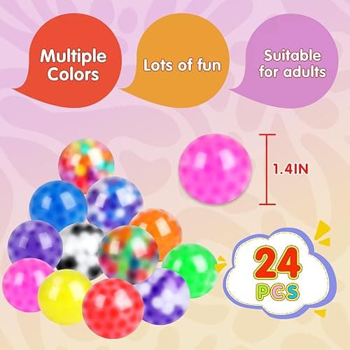 VISCOO 24 Pack Stress Balls, Squishy Ball, Squeeze Balls for Adults, Anti-Anxiety and Fidget Balls to Relax, Party Favors, Birthday Gifts, Goodie Bag Stuffers thumbnail 2