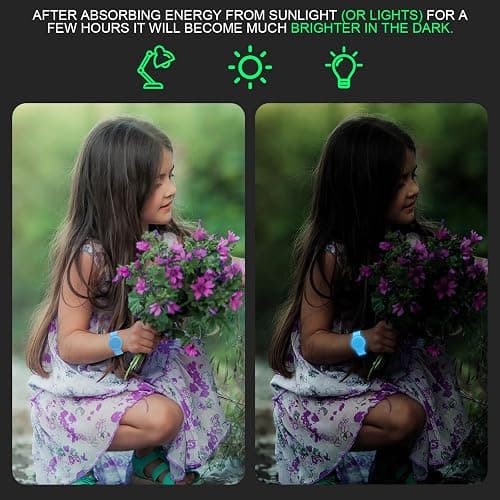 Waterproof Bracelet Compatible with Airtag (1st & 2nd Gen) for Kid, 2 Pack Soft Silicone Hidden Wristband, Lightweight Watch Band Compatible with Apple Air Tag for Child, Grow in Dark Blue & Green thumbnail 3