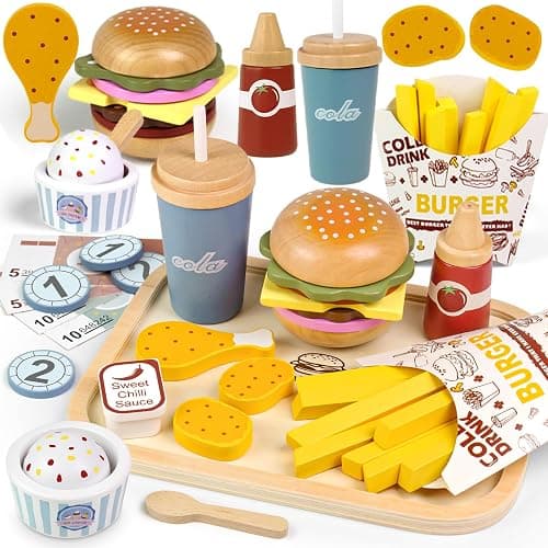 Wooden Play Food for Toddlers Pretend Play Sets 3-5 Year Old Food Toy Kitchen Accessories Birthday Gift for 3 Year Old Girl Boy 2-4 Age 4 5 6 Wood Educational Toys - Image 1