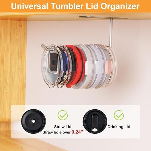 Keepamor 2 Pack Tumbler Lid Organizer, Space Saving Cup Lid Organizer for Yeti/Stanley/Simple Modern Tumbler Lids, Self-Adhesive or Drilling Tumbler Lid Hook for Kitchen Organizers and Storage thumbnail 3