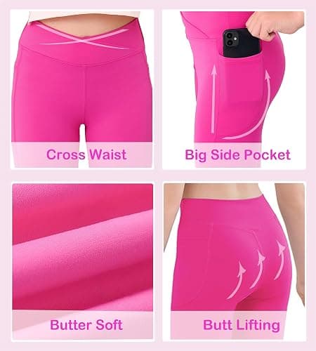 MEJING Girls V Crossover Yoga Pants with Pockets Butter Soft High Waisted | Teen Kids Youth Athletic Leggings, High Stretch, No See Through, Moisture Wicking, Dance Gymnastics Workout Active Running thumbnail 5
