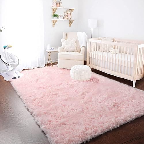 Pink Area Rugs for Bedroom Girls, Living Room Decor, Fluffy Fuzzy Shag Rug 4x6 for Kids Room, Soft Cute Indoor Floor Carpet for Baby, Teen, Nursery, Preppy Dorm, Playroom, Plush Aesthetic Bedside Rug thumbnail 7