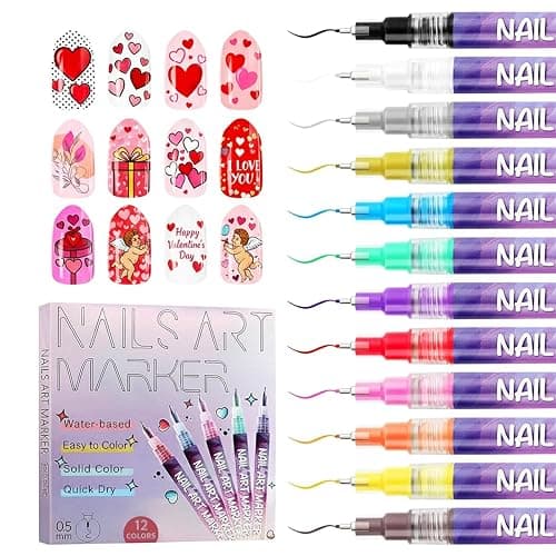 Nail Art Pens 12 Colors - 3D Quick-Dry Nail Art Markers for Kids, Girls, Drawing Painting Liner Brush for Painting, Drawing, Lines & Designs, Gifts for Women Girls thumbnail 7