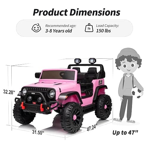 Hikiddo 2 Seater Ride on Toy Car for Kids, 24V 4WD Ride-on Truck Kids Electric Car with Remote Control, 4x200W Motors - Light Pink thumbnail 3