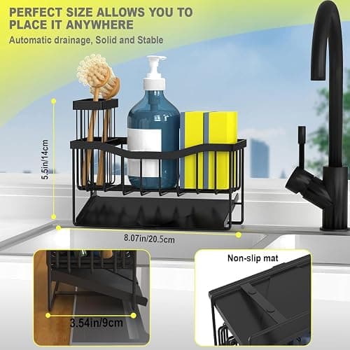Fssvcd Maifan Sink Caddy Sponge Holder for Kitchen with Brush Holder and Stainless Steel Self Drain Tray, Rustproof Kitchen Sink Organizer for Sponge, Soap Dispenser Storage Accessories thumbnail 2