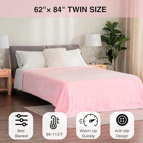 YANYEA Electric Heated Blanket Sherpa Twin Size 62"x84" Pink Machine Washable 6 Heat Settings 10 Hours Auto Off Overheat Protection for Home Office Use thumbnail 3