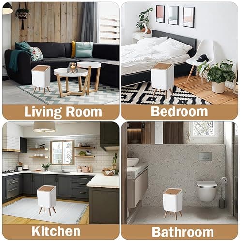 9L Bedroom Bin,Bathroom Bins with Press Top Lid,White Toilet Trash Can with Legs,Nordic Modern Waste Garbage Can for Kitchen Bathroom Bedrooms Office Dog Proof Living Room Dorms Outdoor thumbnail 6