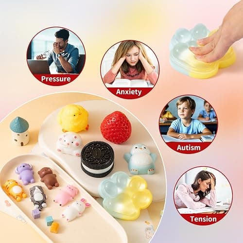 12 Pcs Taba Squishy Toys Pack Include (1 Strawberry,1 Cat Paw,1 Cookie,1 Hamster,1 Chick,1 Penguin,6 Mochi) Cute Taba Sensory Stress Relief Toys,Squishy Fidget Toys Adults,Party Favors Gifts for Kids thumbnail 4