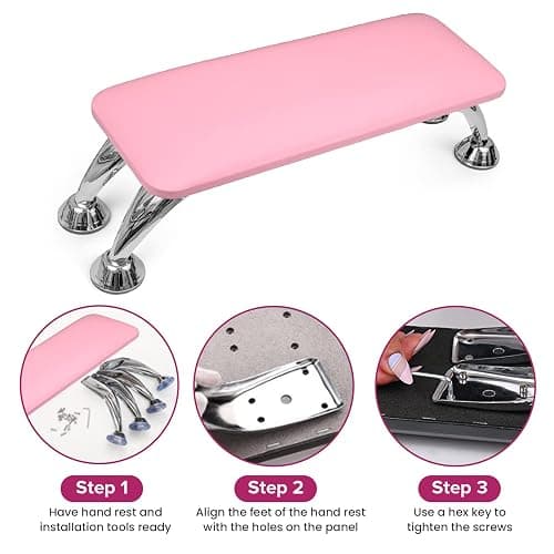 Arm Rest for Nails Tech, Easy Clean Nail Arm Rest, Reduce Back Pain Hand Rest for Nails Tech, Sturdy Support Armrest for Nails Fits UV LED Nail Lamp Underneath, Salon & Home Use (Pink) thumbnail 5