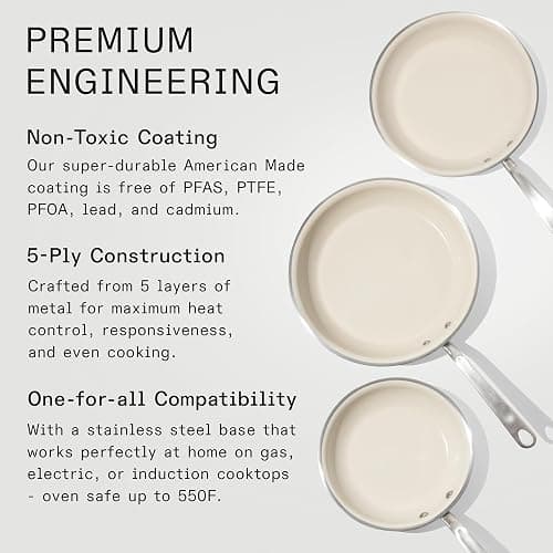 Made In Cookware - 3-Piece (Includes 8",10",12") Ceramic Non Stick Frying Pan Set (Stainless Handle) - 5-Ply Stainless Clad with Stay-Cool Handle - Professional Cookware thumbnail 3