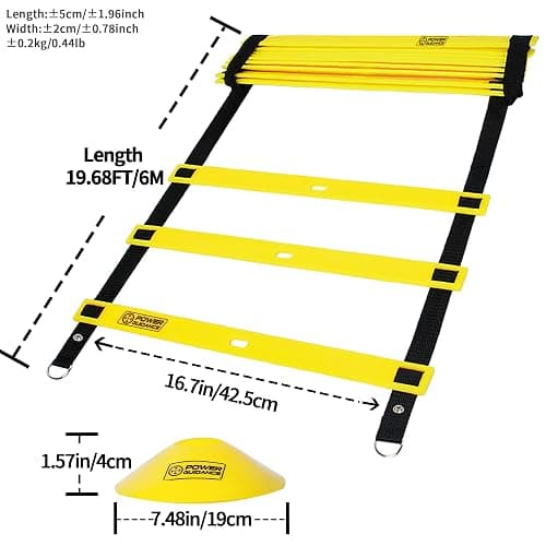 POWER GUIDANCE Agility Ladder (20 Feet) for Speed & Agility Trainning - with 12 Heavy Duty Plastic Rungs, Ground Stakes, Carry Bag & 10 Sports Cones thumbnail 2