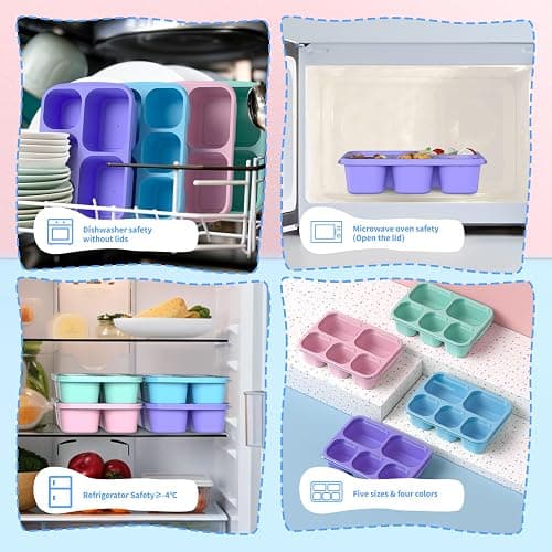 Bento Box Adult Lunch Box - 4 Pack, 5 - Compartment Meal Prep Container for Kids, Reusable Food Storage Snack Containers - Stackable for School, Work, and Travel (PP(Blue/Pink/Green/Purple)) thumbnail 6