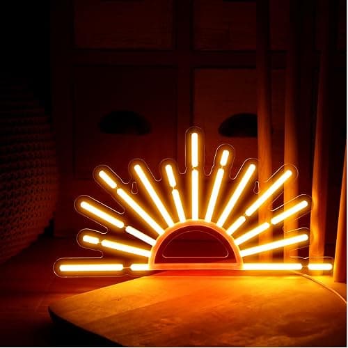 Ganeen Orange Sunrise Sunset Neon Sign Boho Wall Art Neon Lights for Bedroom Sun on The Horizon LED Signs Wall USB Night Room Decor for Living Room, Kitchen, Bathroom, Office Decor, Christmas Gifts thumbnail 4