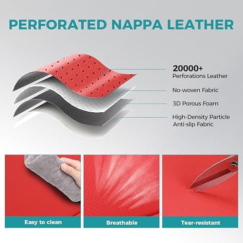FEINEPRO for Jeep Wrangler Seat Covers 4 Door JL 2026 2025 2024 2023 2022 2021 2020 2019 2018 Custom Seat Cover Full Set Faux Leather Without Rear Cup Holder - Red thumbnail 6