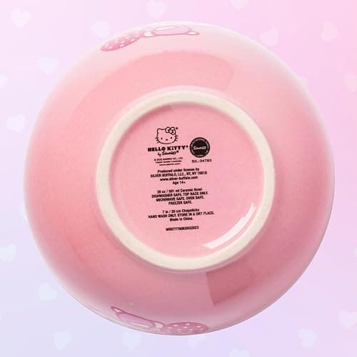 Silver Buffalo Sanrio Hello Kitty Strawberry Milk Japanese Character Ceramic Ramen Noodle Rice Bowl with Chopsticks, Microwave Safe, Pink, 20 Ounces thumbnail 8