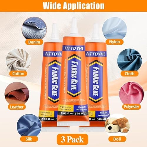 3Pcs Fabric Glue Permanent, 60 ML Washable Clear Clothing Glue, Super Fabric Glue for Rhinestones, Patches, Clothes, Denim, Leather, Polyester, Fabrics, Doll Repair, Flannel, Cotton thumbnail 2