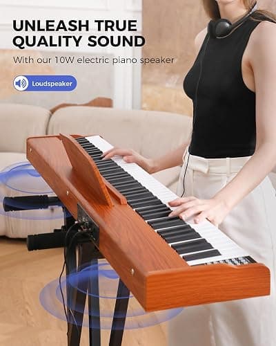 Fesley Weighted Piano Keyboard 88 Keys: Full Size Electric Keyboard Piano for Beginners, Portable 88 Key Keyboard with Daul Speaker,Sustain Pedal,Power Adapter,Support Bluetooth,USB MIDI,FEP300, Brown thumbnail 8