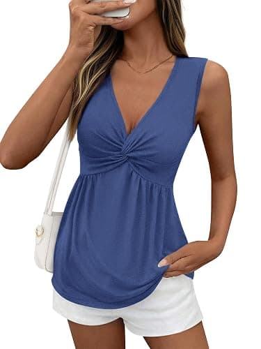 BTFBM Tank Top for Women 2026 Spring Summer Tops Babydoll Twist Front V Neck Sleeveless Flowy Dressy Casual Blouses - Image 1