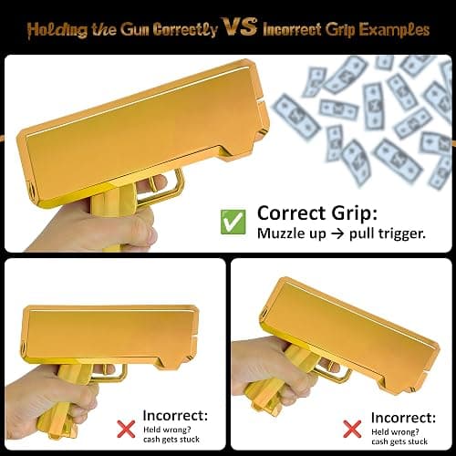 Money Gun Shooter – RUVINCE Gold Money Gun for Movies That Look Real, Prop Gun Make it Rain, Handheld Cash Gun for Game Movies Party thumbnail 8
