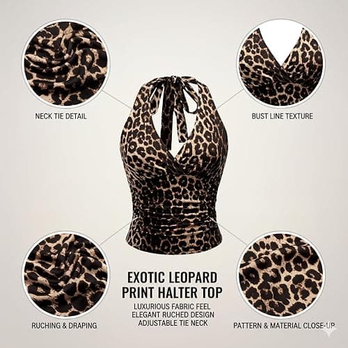 Going Out Tops, Y2K Top, Leopard Print Party Top with Halter Neck Design, Backless Style for Evening Wear, Fashionable Clothing Piece White thumbnail 5