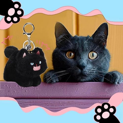 Cat Keychain Plush Black Cat Gifts Cute Keychains for Women Cat Lovers Gifts For Women Kawaii Cat Mom Backpack Accessories Bag Charms Halloween Keychain Christmas Gifts For Cat Lovers Kawaii Stuff thumbnail 3